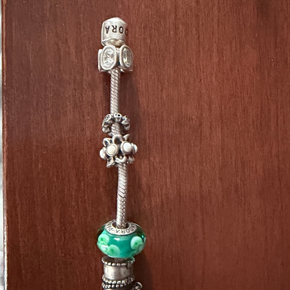Pandora Silver Bracelet with Green Beads - Picture 4 of 4